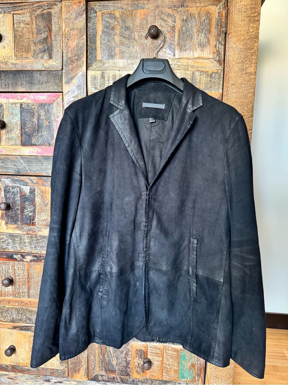 John Varvatos Black Suede Shirt Jacket
